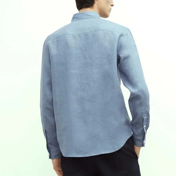 Long Sleeve Solid Linen Shirt - Brand New - NEVER WORN - Medium Blue